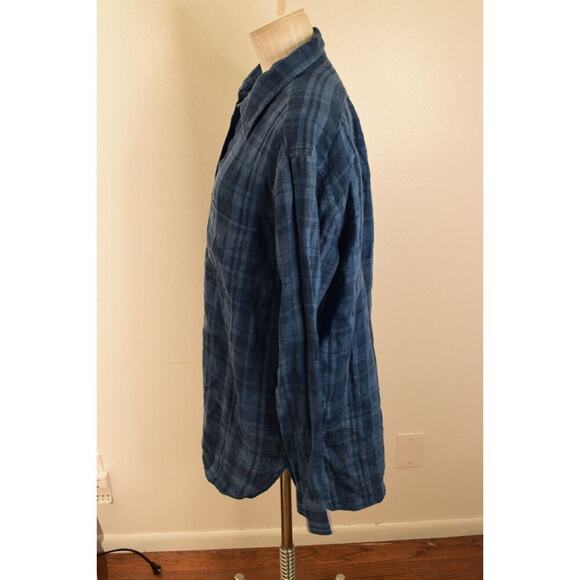 Lauren Ralph Lauren Top Womens L Blu Popover Long Sleeve 100% Linen Plaid Tunic - Picture 2 of 5
